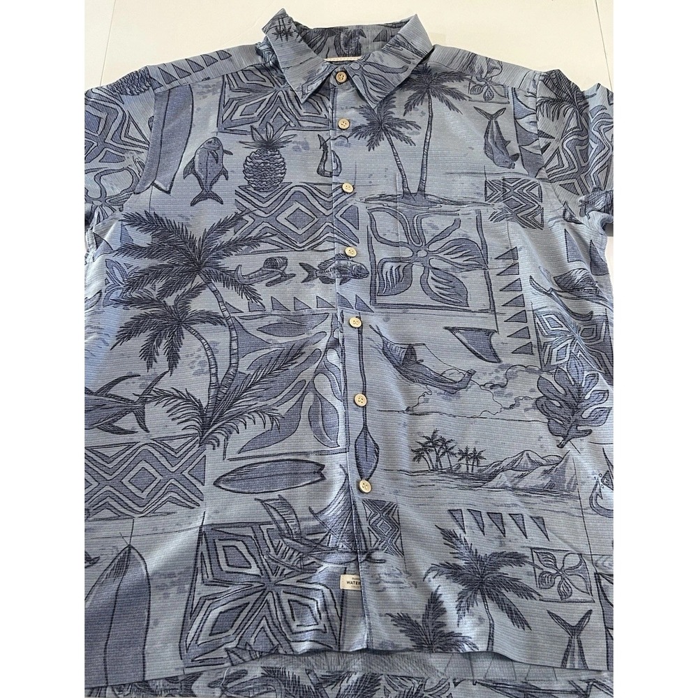 Quiksilver Waterman Collection Mens Blue Button Up Shirt Hawaiian M Comfort